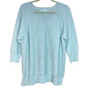 Liz Claiborne Woman Silver Sparkle Metallic Knit V-Neck Sweater 3/4 Sleeve Sz 1X